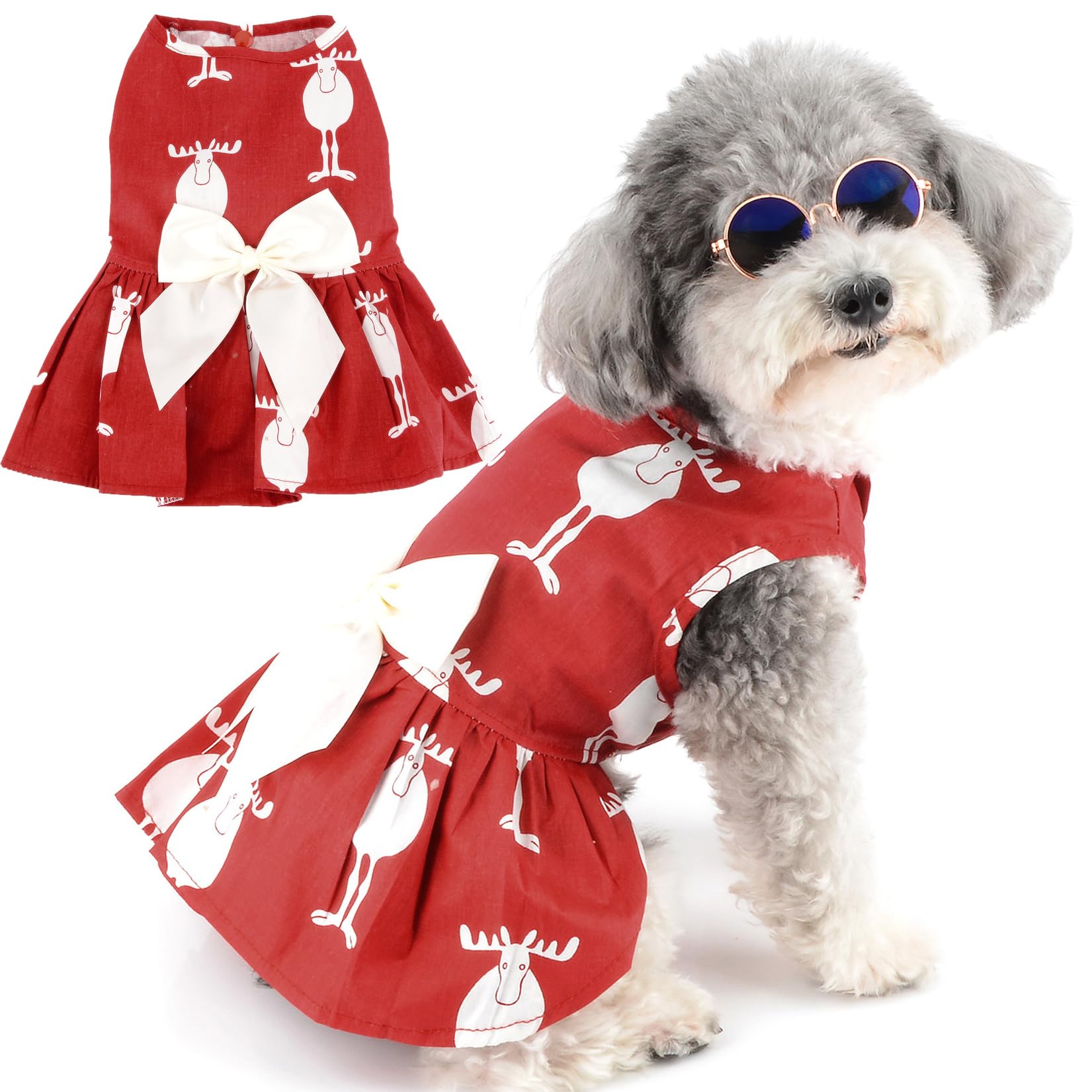 Amazon | ZUNEA 犬服 クリスマス ワンピース 女の子 小型犬 ヘラジカ柄